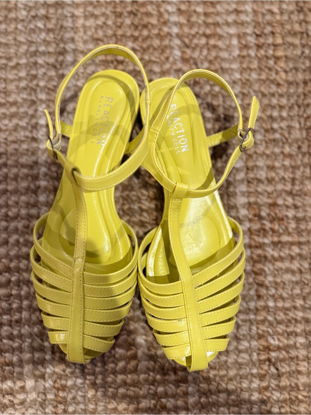 Reaction Kenneth Cole Lemon Yellow Strappy Woven Sandals
